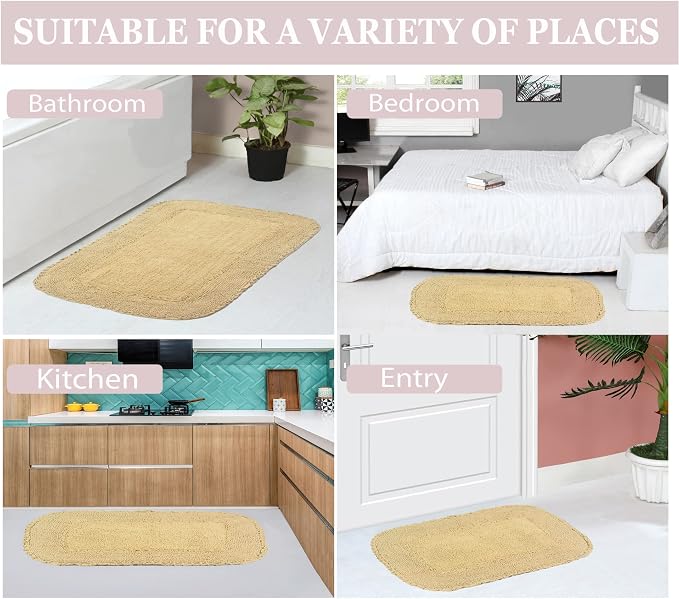 Home Weavers Radiant Collection 100% Cotton Bathroom Rugs Set, Washable Rug, Soft Cotton Extra Soft and Absorbent Bath Rug, Kitchen Mat, Bath Mat Set, Bath Floor Mat Non Slip, 21"x54" Runner, Yellow