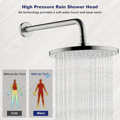 Brushed Nickel Shower Faucet Set with Valve 10 Inches Rainfall Shower Head Combo Set, Wall Mount Shower Fixtures Shower Head System with 6 Function Handheld