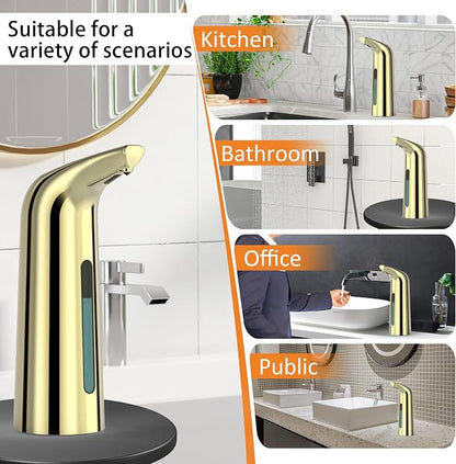 Automatic Liquid Soap Dispenser, 4-Level,Rechargeable | Plastic,13.5oz/400ml Gold Touchless Electric Hand & Dish Countertop Soap Dispensers with Sensor for Bathroom,Kitchen Sink