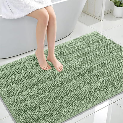 OLANLY Thick Large Bathroom Rugs 47x32, Chenille Bath Rugs, Sage Green | Absorbent Striped, Rubber Backing, Machine Wash Dry, Bath Mats for Bathroom Floor, Tub and Shower, Home Decor Accessories