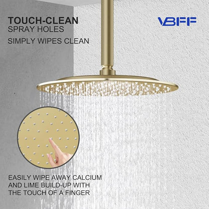 VBFF-Shower Head,rain shower head, 10 inch- Round Shower Head, 1.8 GPM Flow Rate, rainfall showerhead,VBFF12 (Brushed Gold)