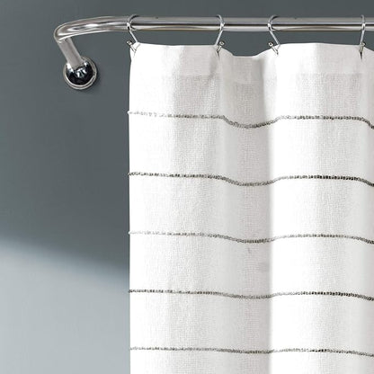 Lush Decor Ombre Stripe Yarn Dyed Cotton Shower Curtain, 72" W x 72" L, Gray & Multi - Fabric Shower Curtains - Striped Bathroom Curtain - Farmhouse & Coastal Decor