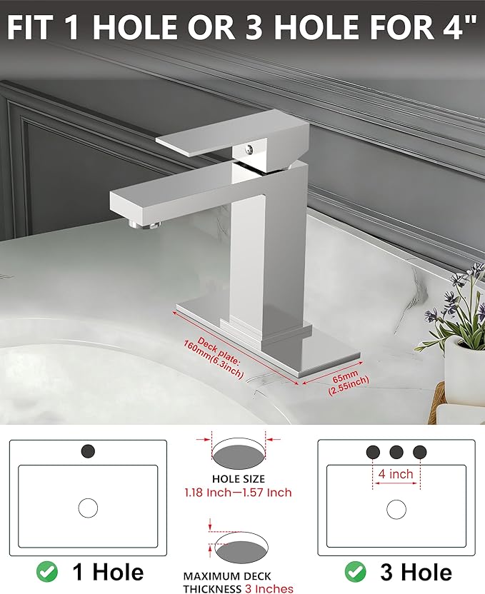 Midanya Bathroom Faucets 1 Hole, Single Handle Stainless Steel Bathroom Sink Faucet, Modern Vanity Faucets with Deck Plate,Water Supply Hoses and Pop Up Drain,Polish Chrome
