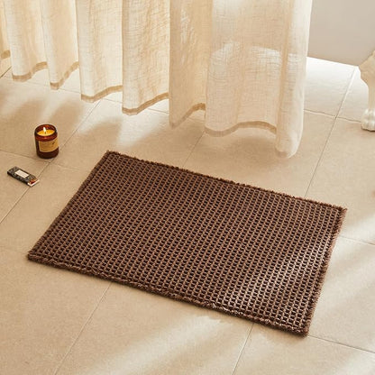 TYUU Waffle Bath Mat, Boho Bathroom Rugs Non Slip, 30x20 Mocha | Super Absorbent Quick Dry Bath Rug, Non-Slip Backing, Soft Waffle Washable Farmhouse Bathroom Mats, Tub, Shower & Home Decor
