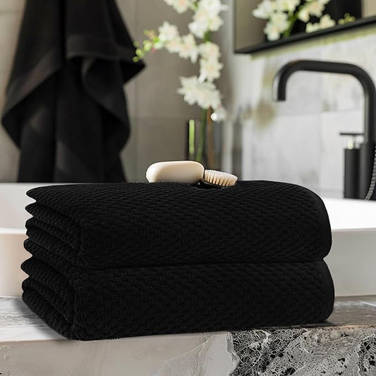 COTTON CRAFT Waffle Bath Sheets - Set of 2 Luxury Euro Spa Waffle Weave Bath Sheet Towels - 100% Ringspun Cotton Bath Sheet - Absorbent Quick Dry Bath Towel Sheet - Oversized 35 x 70 inches - Black