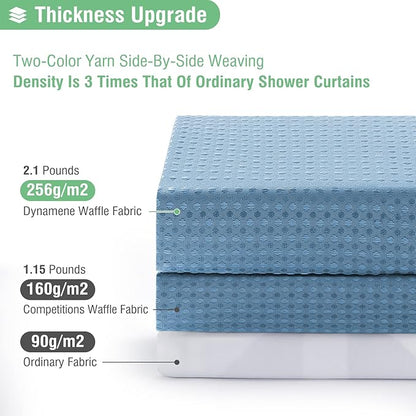 Stall Waffle Shower Curtain 256 GSM Heavy 54"x78" Moonlight Blue | 54 x 78 Inch Long, Thick Cloth, Weighted Hem, Water Repellent, Hotel Luxury Polyester Shower Curtains for Bathroom 10 Hooks