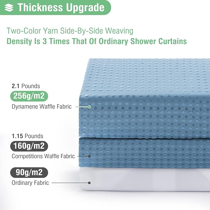 Stall Waffle Shower Curtain 256 GSM Heavy 60"x72" Moonlight Blue | 60 Inch Wide, Thick Cloth, Weighted Hem, Water Repellent, Hotel Luxury Polyester Shower Curtain Set for Bathroom 10 Hooks