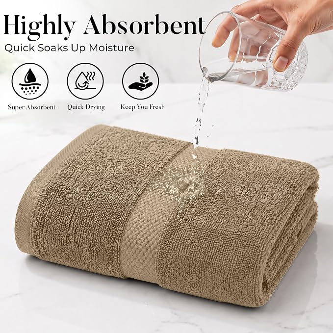 DAN RIVER 600 GSM Cotton Large Bath Towels Set of 4, 27 x 54 Inches, Tan | Larger & Lighter Weight Towels for Bathroom - Highly Absorbent & Quick Dry 100% Cotton Bath Towel Set for Home, Spa & Hotel