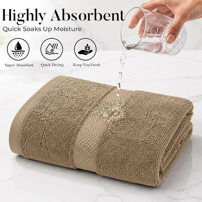 DAN RIVER 600 GSM Cotton Large Bath Towels Set of 4, 27 x 54 Inches, Tan | Larger & Lighter Weight Towels for Bathroom - Highly Absorbent & Quick Dry 100% Cotton Bath Towel Set for Home, Spa & Hotel