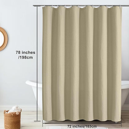 OVZME Long Fabric Shower Curtain Set, Waffle Textured Shower Curtain for Bathroom - Weight 230GSM Heavy Duty Hotel Spa Luxury Bath Curtain Set with 12 Plastic Hooks, 72Wx78L, Taupe