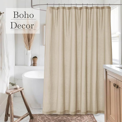 KGORGE Linen Blend Semi-Sheer Shower Curtains Lightweight for Bathroom | Waterproof Fabric for Bathtub, Button Hole Half Privacy Quick Dry, Hooks Included, Angora, W54 x L78