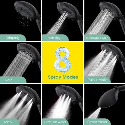 Filtered Shower Head with Handheld, High Pressure 8 Sprays, Black | 80" Long Stainless Hose, Built-in Power Wash, Water Softener Filter Beads for Hard Water - Remove Chlorine, Reduce Dry Skin