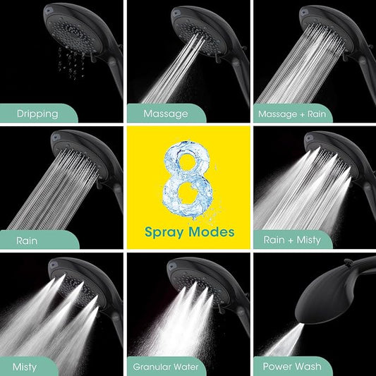 Filtered Shower Head with Handheld, High Pressure 8 Sprays, Black | 80" Long Stainless Hose, Built-in Power Wash, Water Softener Filter Beads for Hard Water - Remove Chlorine, Reduce Dry Skin