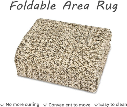 Printed Washable Rugs 4x6 Rug for Living Room Modern Rug Non Slip Small Bedroom Rug Soft Faux Wool Low Pile Stain Resistant Carpet for Entrance Office Nursery Dining Room 4'x6' Beige/Grey