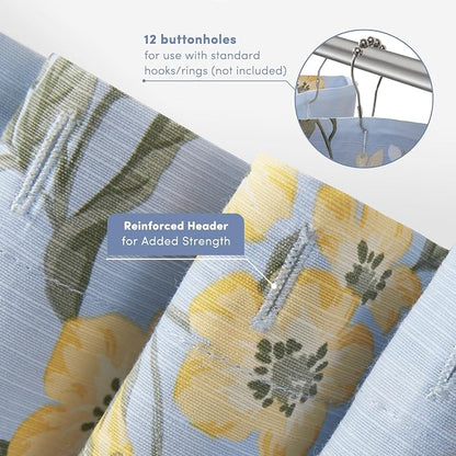 Martha Stewart Meadow Floral Extra Long Shower Curtain, 72 x 84, Blue | Adds Privacy, Machine Washable, Farmhouse, OEKO-TEX Certified, Cotton-Rich Slub Texture