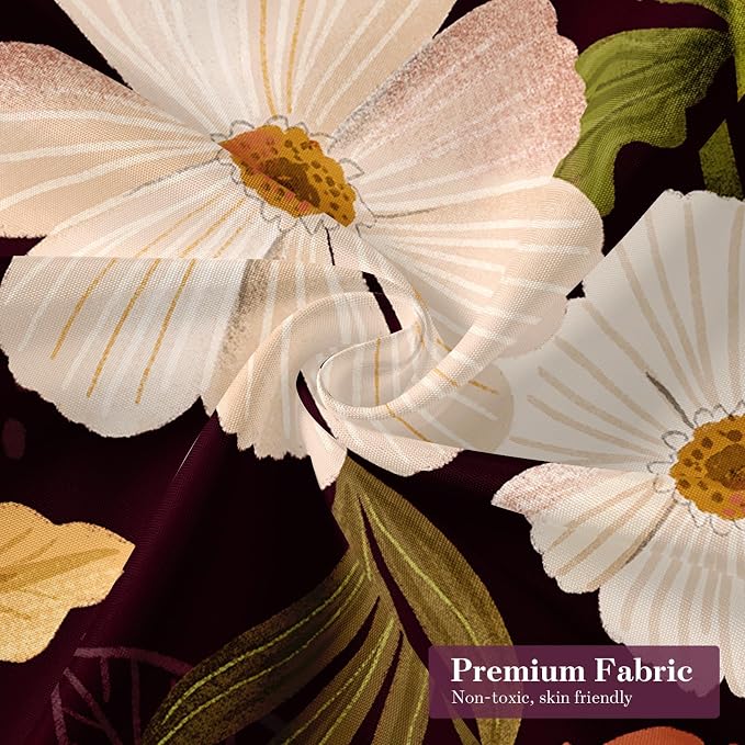 Boho Floral Shower Curtain, Purple Botanical Fabric Curtain, 72 x 72 | Boho Chic Floral, Vintage Botanical, Modern Farmhouse, Eclectic Rustic, Colorful Flowers, Fabric Shower Curtain