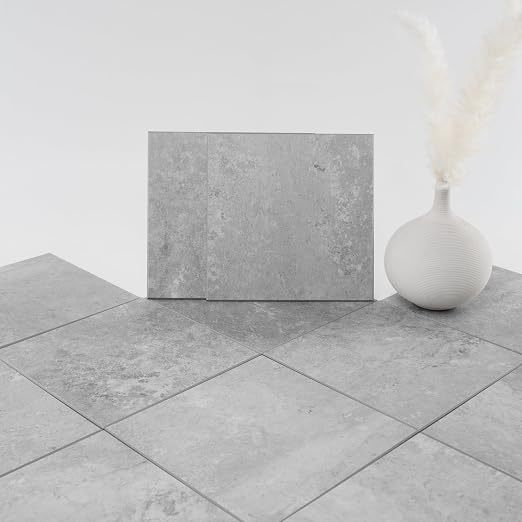 W&S 24-Sheets Peel and Stick Floor Tiles,Light Gray Peel and Stick Backsplash, Self Adhesive Flooring for Bathroom, Bedroom, Living Room, Rigid&Thicker Stick on Kitchen Flooring