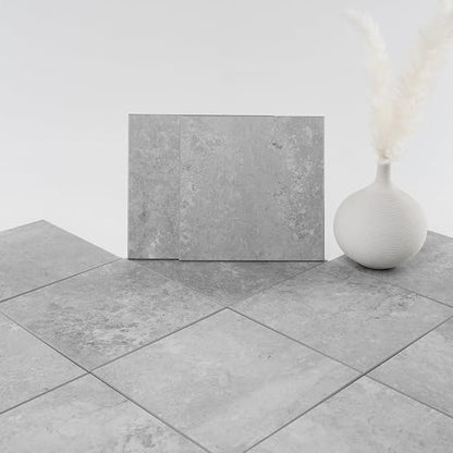 W&S 24-Sheets Peel and Stick Floor Tiles,Light Gray Peel and Stick Backsplash, Self Adhesive Flooring for Bathroom, Bedroom, Living Room, Rigid&Thicker Stick on Kitchen Flooring