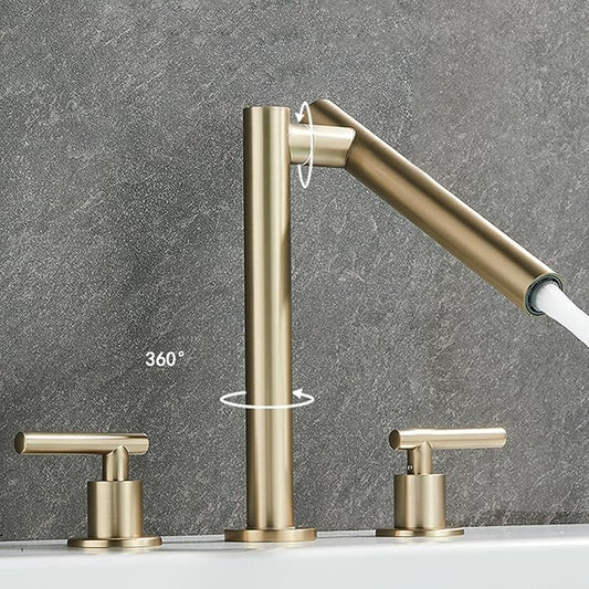 Bathroom Basin Mixer Faucet 3 Hole Swivel Brass Double Handle 3 Hole Basin Faucets-White