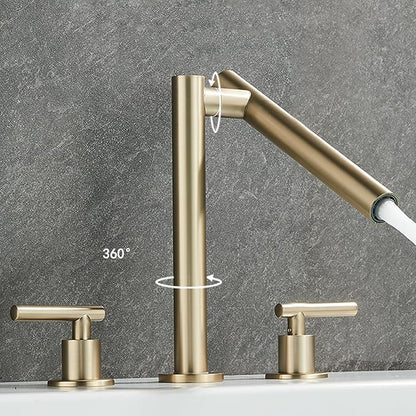 Bathroom Basin Mixer Faucet 3 Hole Swivel Brass Double Handle 3 Hole Basin Faucets-Chrome Plated