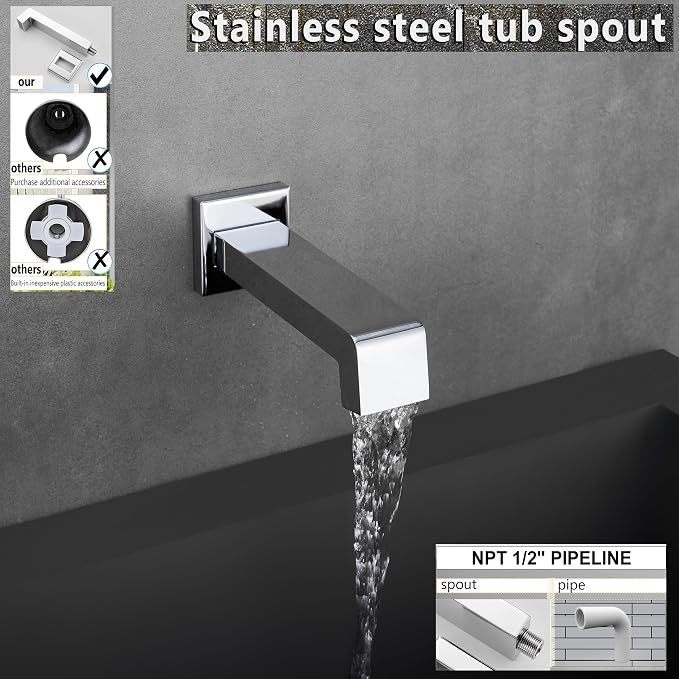 SOOOHOT Shower Faucet Set, Tub Shower Faucet with 6-Inch Rainfall Shower Head and Tub Spout, Shower Tub Faucet Set Complete (Included Shower Valve), Tub Shower Trim Kit, Polished Chrome