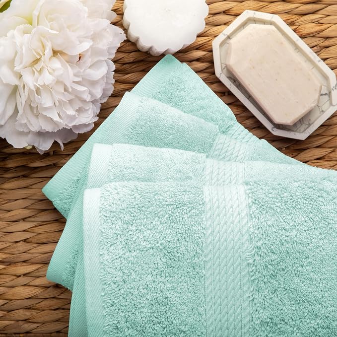 SUPERIOR Egyptian Cotton Plush & Absorbent, Hand Towel Set of 4, Sea Foam | Quick Dry, Soft Luxury Towel Set, Bath Essentials for Bathroom, Guest Bath, Spa, 4 Piece Set, Madeline Towels