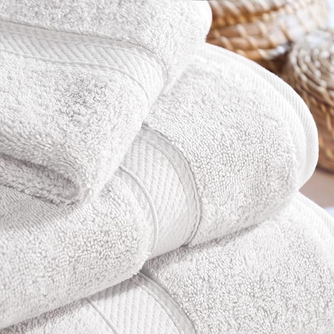 SUPERIOR Egyptian Cotton Ultra Plush & Absorbent, 3 Piece Set, White | Quick Dry, Soft Luxury Towel Set, Bath Essentials, Guest Bath, Spa, 1 Bath, 1 Hand, 1 Face Towels, Madeline Towels