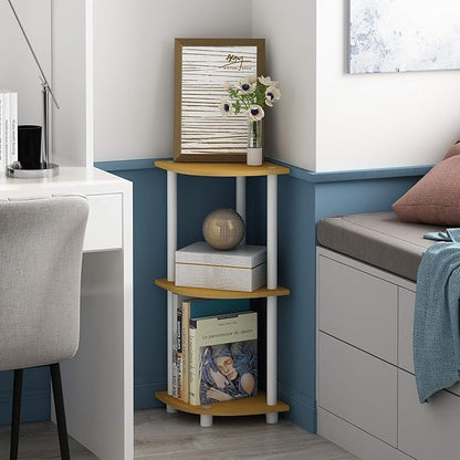 Furinno TURN-N-TUBE Corner Shelf, 3-Tier Corner Bookshelf, Display Storage Shelves with Open Shelves, for Organization and Storage, Living Room, Home Office, Garage, Beech