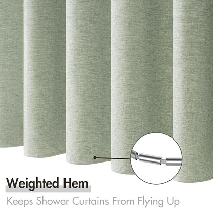 MIULEE 72 x 90 Extra Long Linen Shower Curtain Sage Green 12 Metal Hooks | Modern, Heavy Duty, Fabric Shower Curtain Set, Waterproof Thick Cloth Shower Curtains, Bathroom Hotel Bathtub, Washable