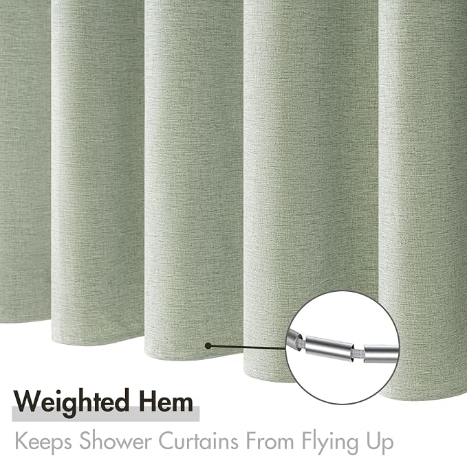 MIULEE Stall Spring Linen Shower Curtain Sage Green W36*L72 6 Metal Hooks | Small, Heavy Duty, Fabric Curtain Set, Waterproof Narrow Thick Cloth Shower Curtains, Bathroom Hotel, Washable