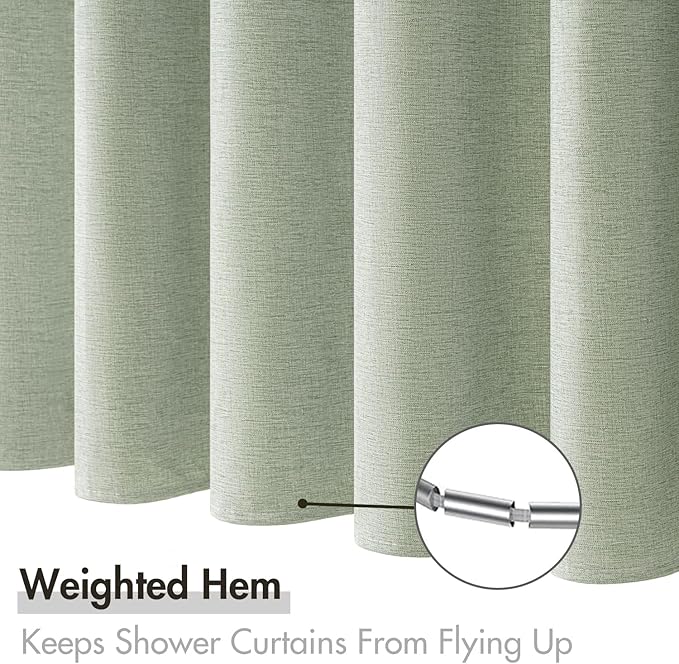MIULEE 72 x 96 Extra Long Linen Shower Curtain Sage Green 12 Metal Hooks | Modern, Heavy Duty, Fabric Shower Curtain Set, Waterproof Thick Cloth Shower Curtains, Bathroom Hotel Bathtub, Washable