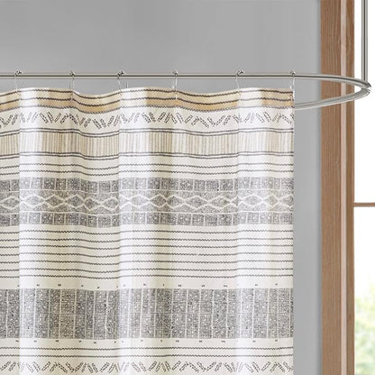 INK+IVY Cody Shower Curtain for Bathroom, Cotton, 72 x 72, Gray/Yellow | Adds Privacy, Machine Washable, Striped Pattern, Boho, OEKO-TEX Certified