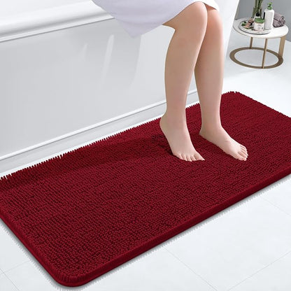 OLANLY Bathroom Runner Rugs 47x20, Extra Soft Absorbent Chenille Bath Rugs | Red, Quick-Drying Rubber Backing, Machine Washable Long Bath Mat for Bathroom Floor, Tub and Shower, Home Decor Accessories