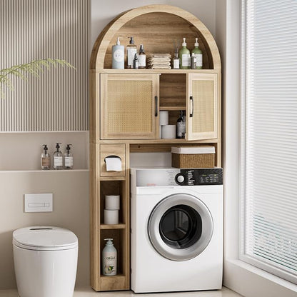 Spurgehom Over Toilet Storage Cabinet, Bathroom Arch Organizer,Rattan | Freestanding Arch Bathroom Cabinet with Anti-Tipping Safety Kit, Space-Saving Toilet Storage Shelf, Toiletries Organization.