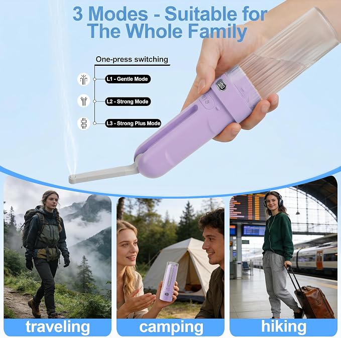 Electric Portable Bidet Toilet Aids Wiper Tool Set, Purple | 2-in-1 travel hygiene kit 15.7" extended length wiping tools 1600mAh Long-lasting Battery USB-C Rechargable IPX7 Waterproof