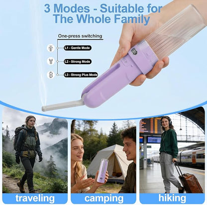 Electric Portable Bidet Toilet Aids Wiper Tool Set, Purple | 2-in-1 travel hygiene kit 15.7" extended length wiping tools 1600mAh Long-lasting Battery USB-C Rechargable IPX7 Waterproof