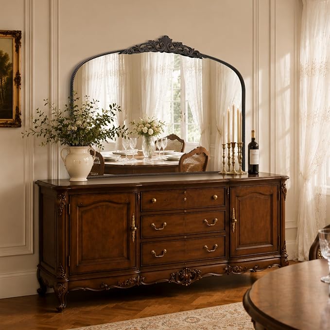Micasso Oversized Bronze Arched Mirror: 55"x36" Baroque Vintage Wall Mirror | French Antique Traditional Ornate Decorative for Entryway/Bedroom/Bathroom/Hallway/Fireplace - Home Decor for Living Room