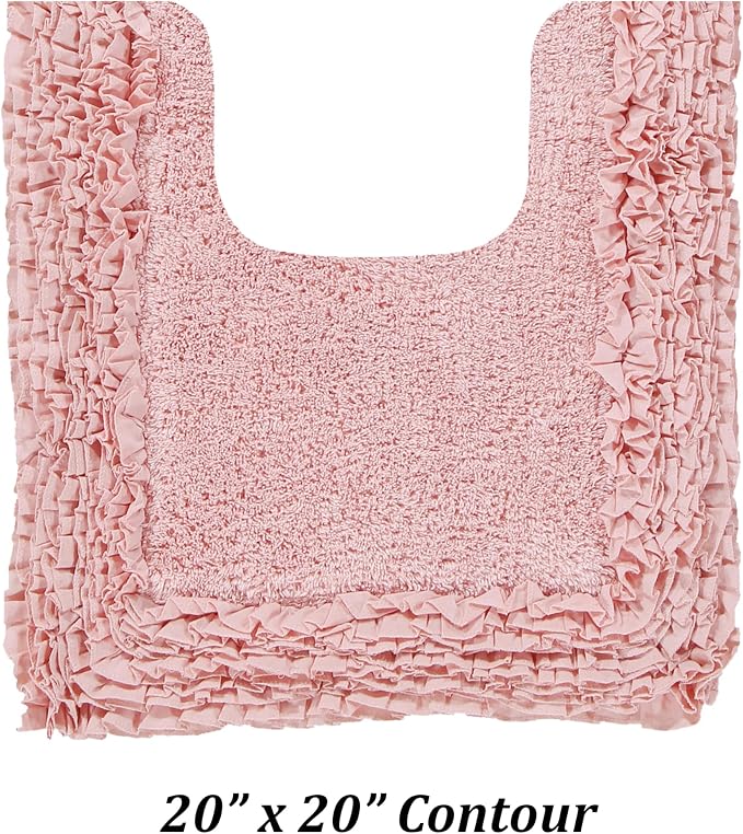 Better Trends Toilet Rugs U Shaped 100% Cotton, Non-Slip Washable 20" x 20" Rug Soft for Bathroom Floor Decor, Water Absorbent, Contour Pink Shaggy Border Collection