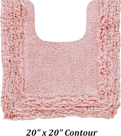 Better Trends Toilet Rugs U Shaped 100% Cotton, Non-Slip Washable 20" x 20" Rug Soft for Bathroom Floor Decor, Water Absorbent, Contour Pink Shaggy Border Collection