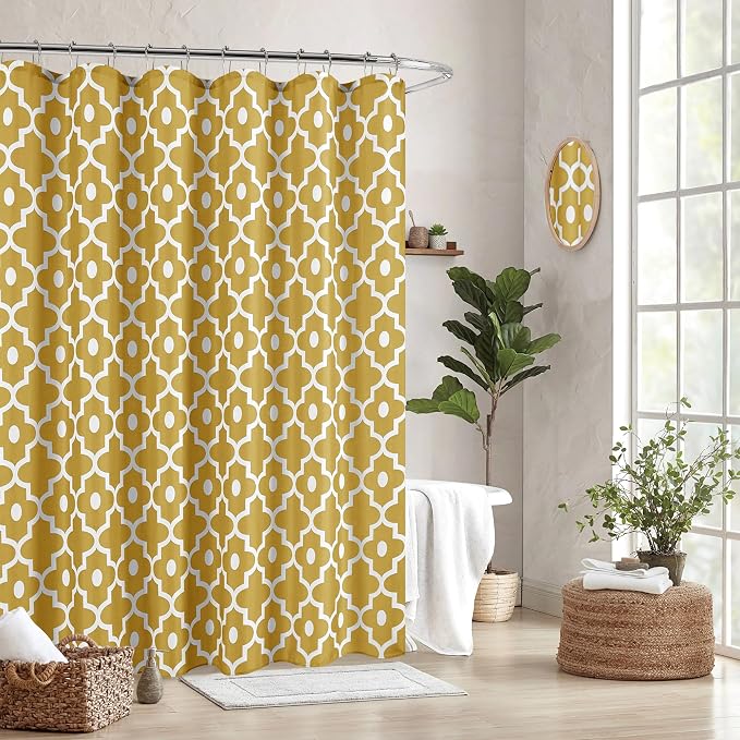 Fabric Modern Shower Curtain-Gold and White Shower Curtains for Bathroom | 72"W x 72"L Textured Faux Linen Elegant Classic Moroccan Bath Decor-Hotel Quality Transitional Washable & Breathable Cloth