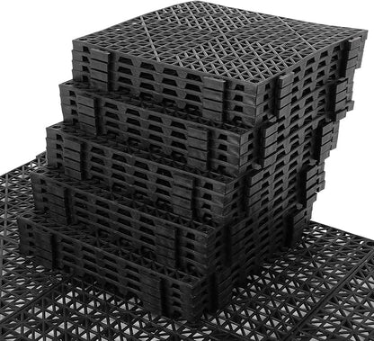 FAHKNS 50 Pack Interlocking Drainage Tiles, 12" x 12" Non-Slip Drainage Interlocking Floor Tiles, PVC Floor for Bathroom, Patio, Toilet, Kitchen Water Prone Areas, Black
