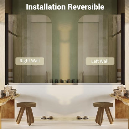 32" x 55"Frameless Tub Shower Door, 180° Rotatable Reversible Left/Right Opening, 1/4" Clear Tempered Glass, Matte Black Finish