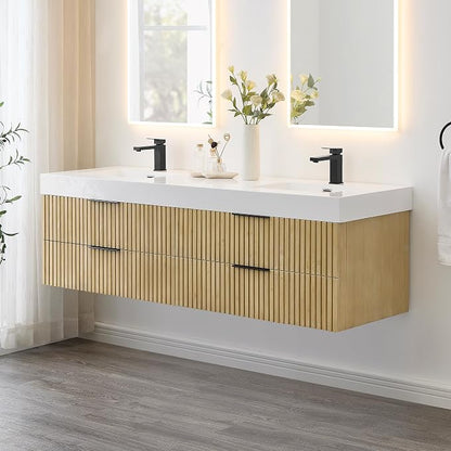72 Inch Floating Sink Bathroom Vanity Wall Mount Double Vanities with Top | Pre-Assembled, Sturdy Solid Wood, Modern Vanity, Ceramic Sink, Large Storage Cabinet, Soft Closing Doors, Dovetail Drawers