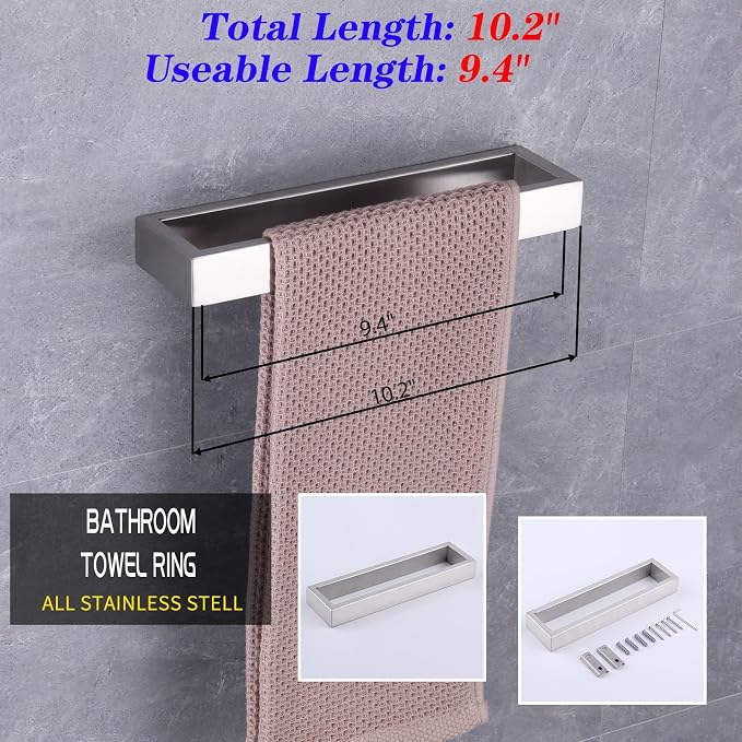 GERZWY Bath Towel Holder SUS304 Stainless Steel Towel Hanger Towel Ring for Bathroom Lavatory Wall Mount Contemporary Style, Brushed Finish HG1706-LS