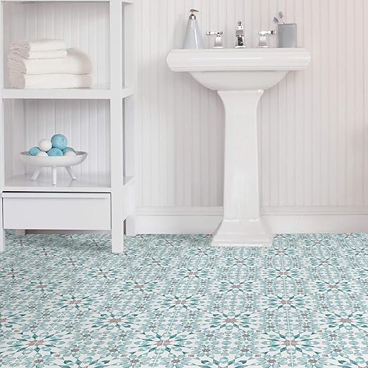 FloorPops FP2949 Radiance Peel & Stick Floor Tiles, Blue (Pack of 6)