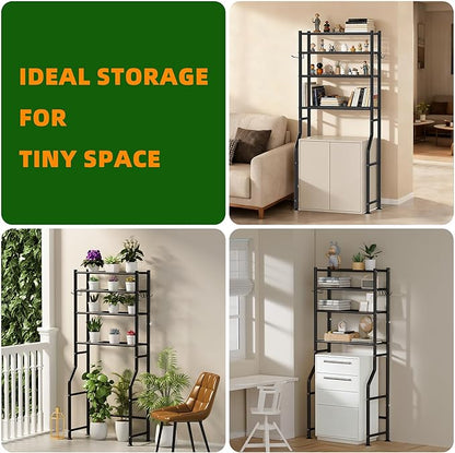 4-Tier Over Toilet Storage with Anti-Tilt Safety System - 150lb Total Capacity Metal Bathroom Shelves Including Paper Holder & 4 Hooks, Space Saving Above Commode Organizer (64" H, Black)
