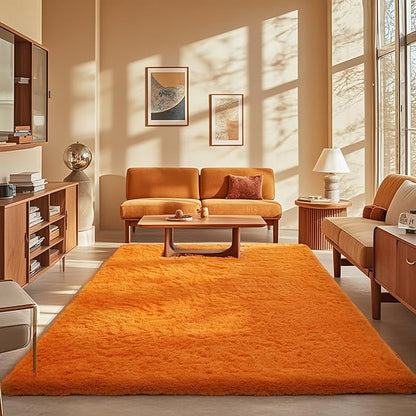 Ophanie Orange Rugs for Living Room Bedroom, 5x8 Fluffy Fuzzy Furry Carpet, Plush Soft Shaggy Bedside Indoor Floor Area Rug for Kids Nursery Home Decor with Over 999 pcs Non-Slip Backing Pattern
