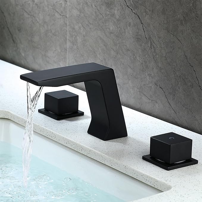 JOYWELL Bathroom Faucet 3 Hole for Sink,Double Handle Widespread Bathroom Sink Faucet (Deck Mount-3 Hole, Matte Black)