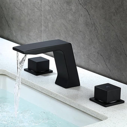 JOYWELL Bathroom Faucet 3 Hole for Sink,Double Handle Widespread Bathroom Sink Faucet (Deck Mount-3 Hole, Matte Black)
