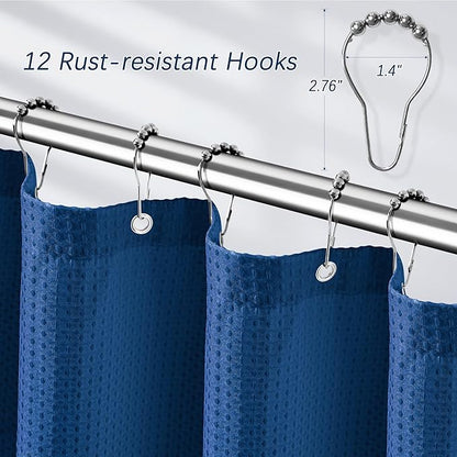 Classic Blue Shower Curtain 256GSM Heavy Duty Waffle Woven Bathroom Shower Curtains, Weighted Fabric Shower Curtains for Hotel Spa Luxury Polyester Bath Curtain with 12 Hooks, 72Wx72H